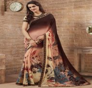Brown-And-Beige-Georgette-Saree-With-Art-Silk-Blouse
